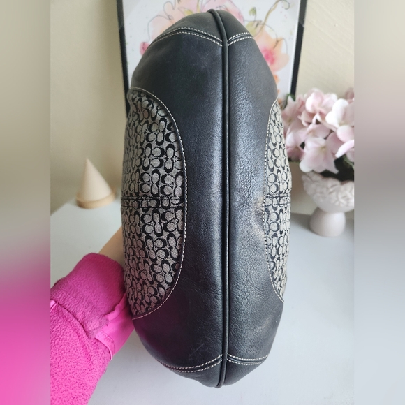 Coach Black & Grey Monogram Shoulder Bag Leather Trim - Picture 4 of 8